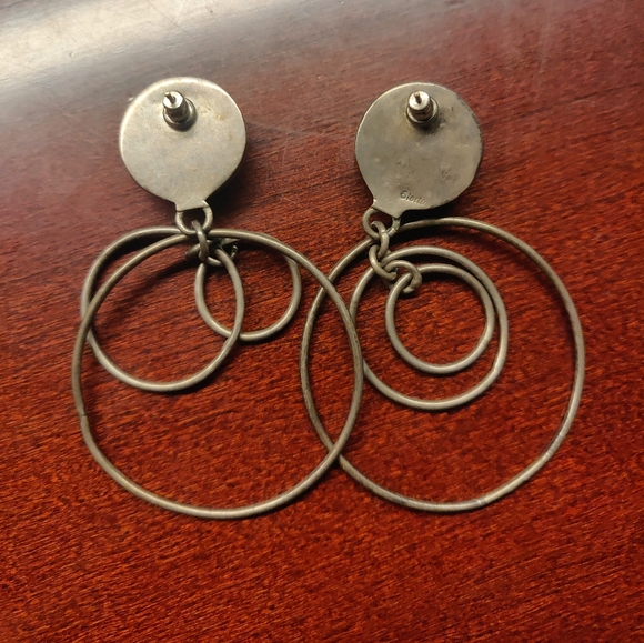 Vintage Hoop Dangling Sterling Silver Earrings - Picture 2 of 4